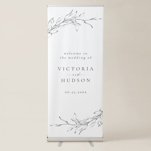Simple botanical wreath rustic wedding welcome retractable banner (Front)