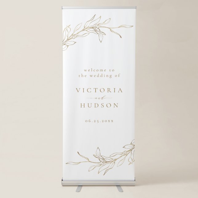 Simple botanical wreath rustic wedding welcome retractable banner (Front)