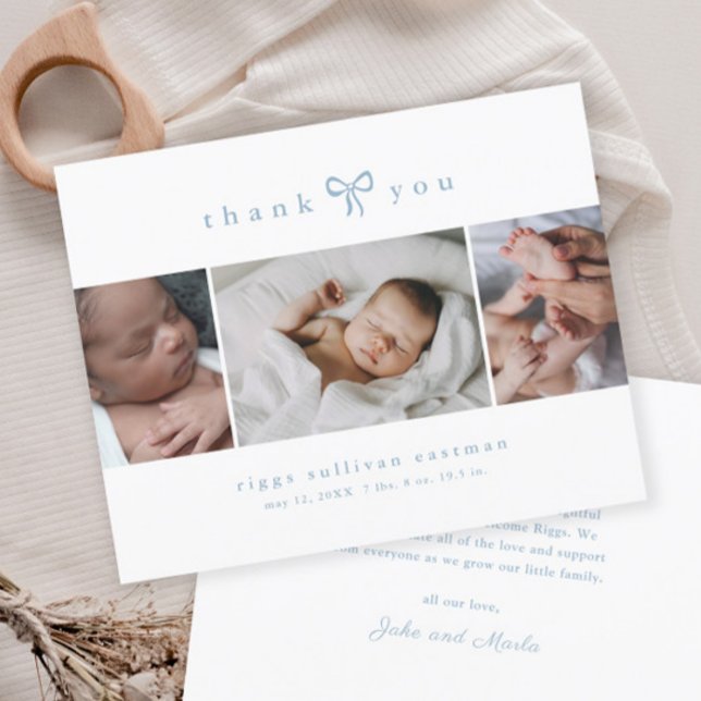 Simple Bow Boy Photo Collage Baby (Simple bow baby boy photo Budget thank you cards.)