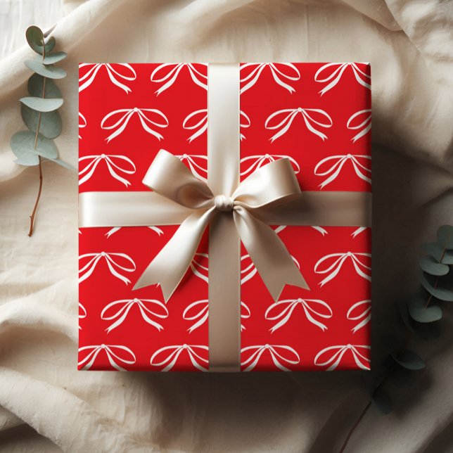 Simple Bow Christmas Holiday Gift Wrapping Paper Sheet (Simple bows red and green christmas gift wrap sheets.)