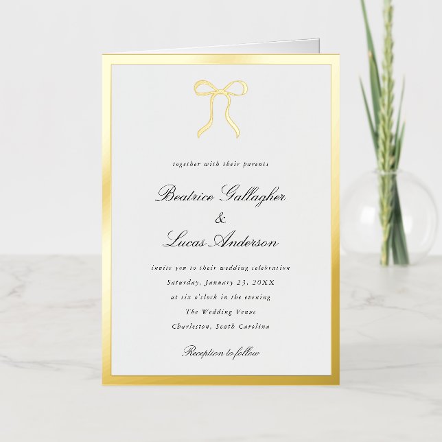 Simple Bow Classic Wedding Invitation (Front)