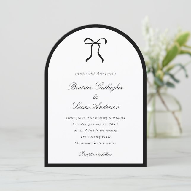 Simple Bow Classic Wedding Invitation (Standing Front)