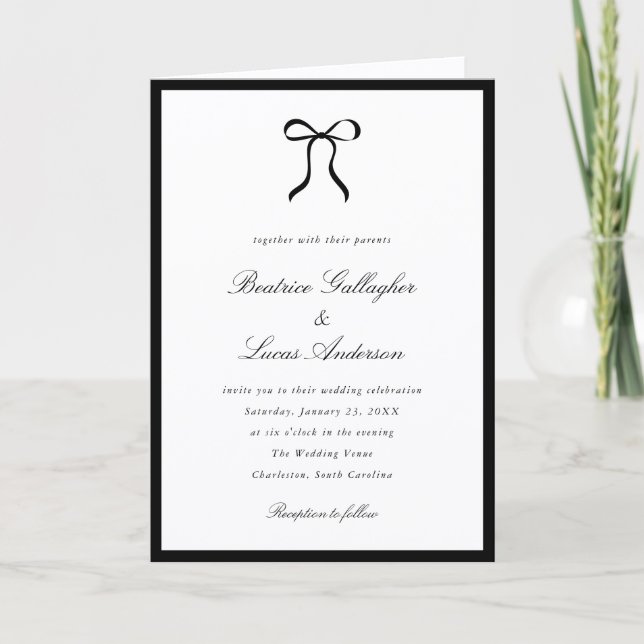 Simple Bow Classic Wedding Invitation (Front)