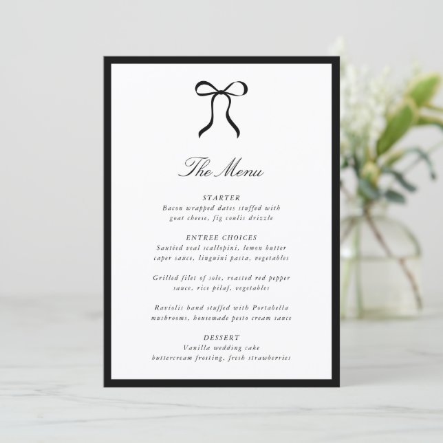 Simple Bow Classic Wedding Menu (Standing Front)