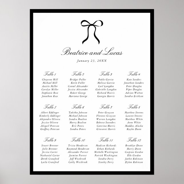 Simple Bow Classic Wedding Seating Chart (Front)