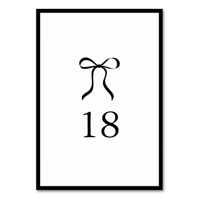 Simple Bow Classic Wedding Table Number (Front)