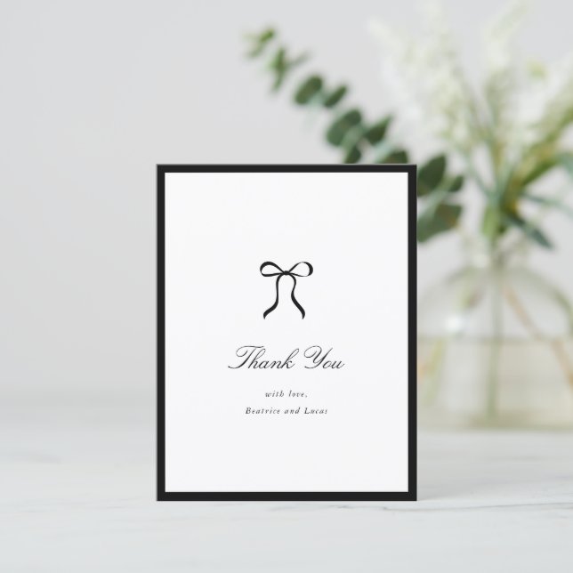 Simple Bow Classic Wedding Thank You Card (Standing Front)