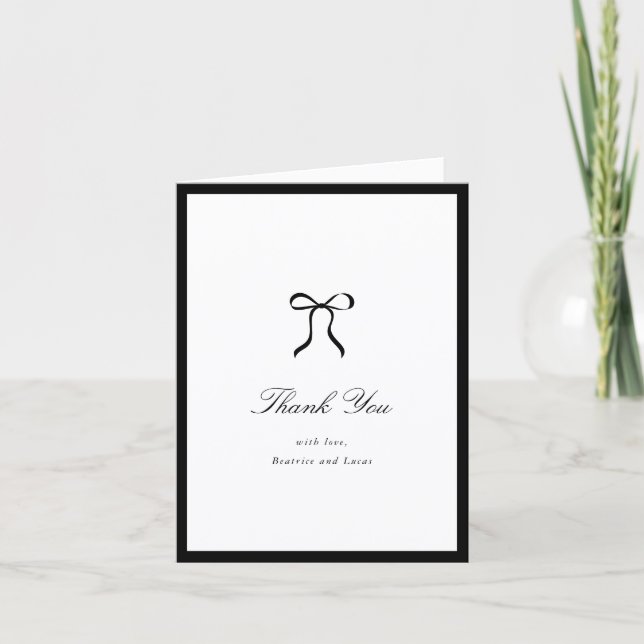 Simple Bow Classic Wedding Thank You Card (Front)