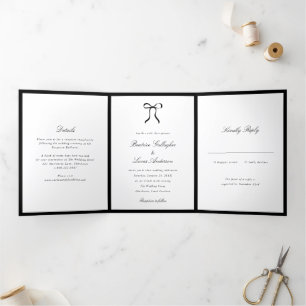 Simple Bow Classic Wedding Tri-Fold Invitation