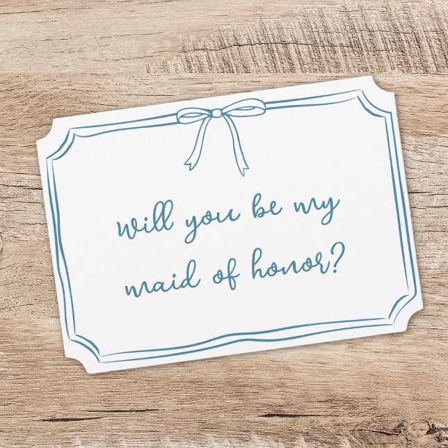 Simple Bow Dusty Blue Maid of Honour Proposal Card (Creator Uploaded)
