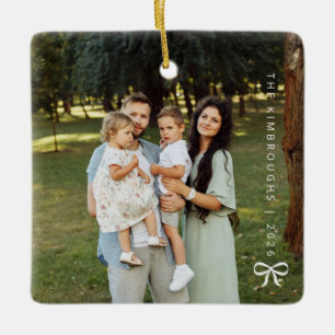 Simple Bow Personalised Family Photo Christmas Ceramic Ornament