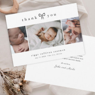 Simple Bow Photo Collage Baby Thank You Card