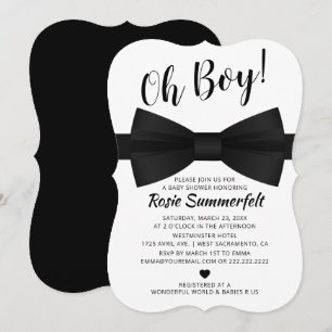 Simple Bow Tie Black & White   Baby Shower Invitation