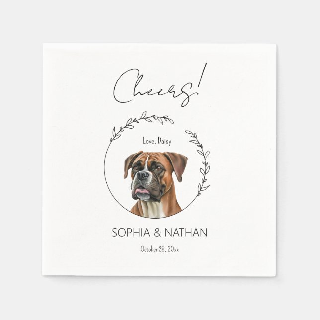 Simple Boxer Dog Wedding Cocktail  Napkin (Front)