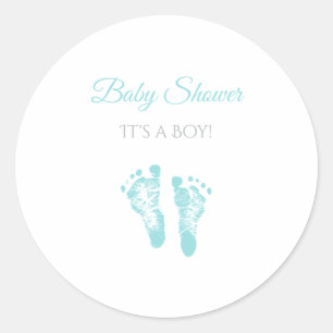 Simple Boy Baby Shower Precious Blue Footprints Classic Round Sticker