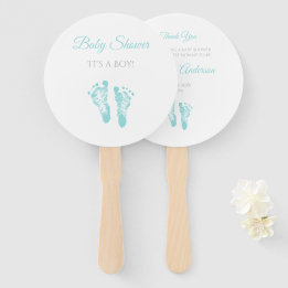 Simple Boy Baby Shower Precious Blue Footprints Hand Fan