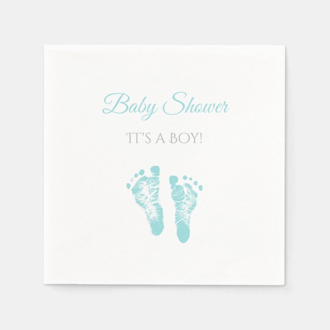 Simple Boy Baby Shower Precious Blue Footprints Napkin (Front)