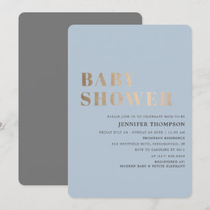 Simple Boy Blue & Gold Baby Shower Invitation