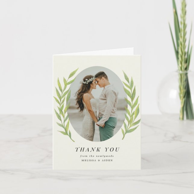 Simple Branch Wedding Photo Thank You Note (Front)