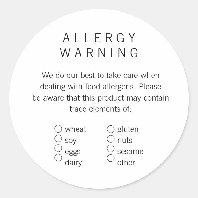 Simple Brand Ready Bakery Allergen Label (Front)