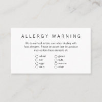 Simple Brand Ready Bakery Food Allergen Card