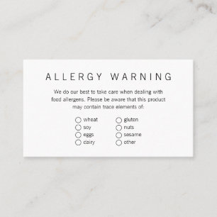 Simple Brand Ready Bakery Food Allergen Card