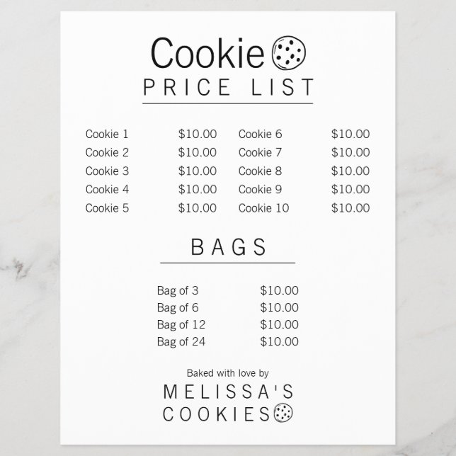 Simple Brand Ready Bakery Menu  (Front)
