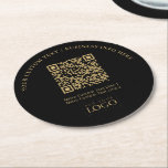 Simple Branded Business Logo QR Code Promotional Round Paper Coaster<br><div class="desc">Add branded detail to your business with this black & gold paper coaster. This design features template for your logo and QR code.(*Use PNG QR code file with transparent background) You can use this custom coasters for restaurants, cafe, bar, banquets, or events. More business supplies are available at my store...</div>