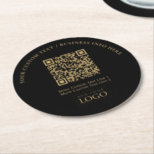 Simple Branded Business Logo QR Code Promotional Round Paper Coaster