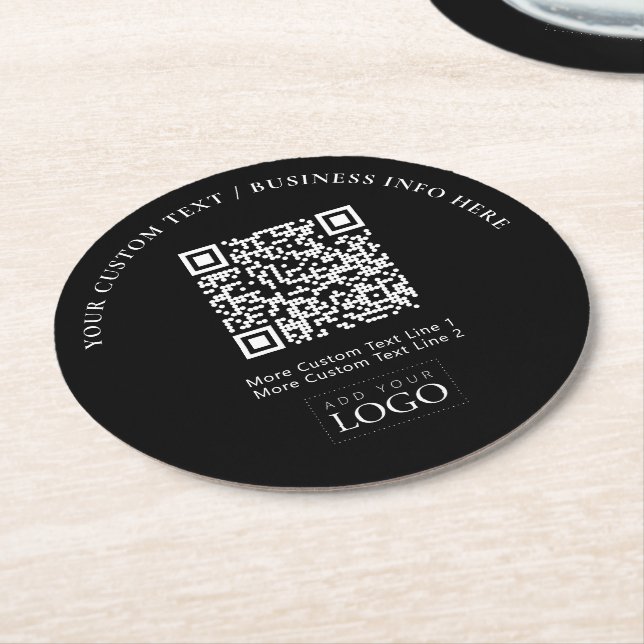 Simple Branded Business Logo QR Code Promotional Round Paper Coaster (Angled)