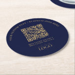 Simple Branded Business Logo QR Code Promotional Round Paper Coaster<br><div class="desc">Add branded detail to your business with this navy blue & gold paper coaster. This design features template for your logo and QR code.(*Use PNG QR code file with transparent background) You can use this custom coasters for restaurants, cafe, bar, banquets, or events. More business supplies are available at my...</div>