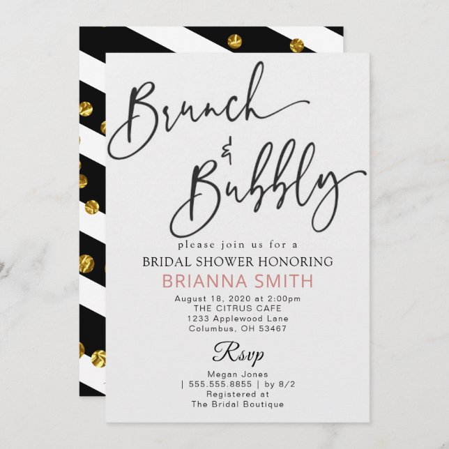 Simple Bridal and Bubbly Mimosa Invitation (Front/Back)