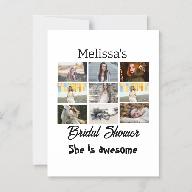 Simple Bridal Shower personalised 9 Photo Collage Magnetic Invitation (Front)