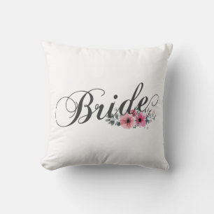 Simple Bride Floral Calligraphy   Throw Pillow