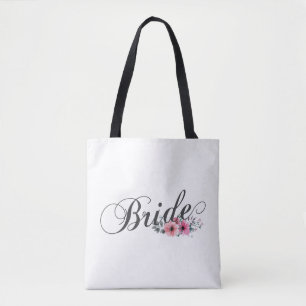 Simple Bride Floral Calligraphy Tote Bag