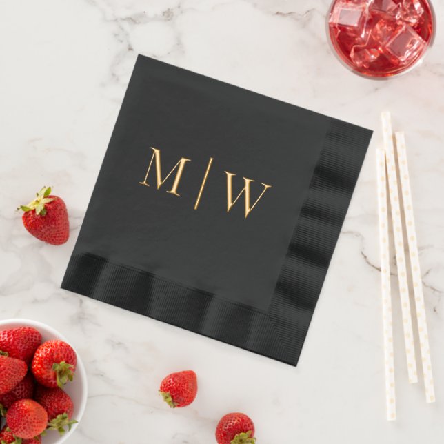 Simple Bride Groom Wedding 2 Initial Monogram VS Foil Napkins (Insitu (Strawberry))