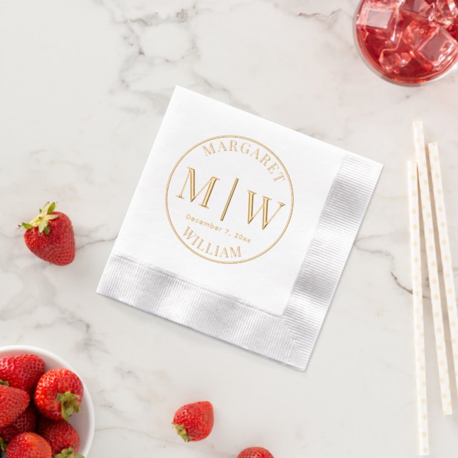 Simple Bride Groom Wedding 2 Initial Names VSR Foil Napkins (Insitu (Strawberry))