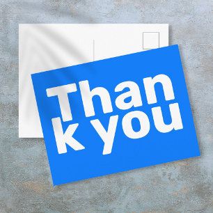 Simple Bright Blue Bold Modern Vibrant Thank You Postcard