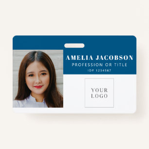 Simple Bright Blue Employee Photo ID Logo Barcode  ID Badge