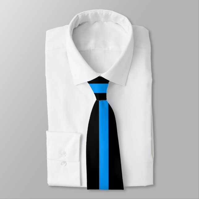 Simple Bright Blue on Black Striped Tie (Tied)