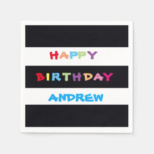 Simple Bright Colourful Custom Name Happy Birthday Napkin