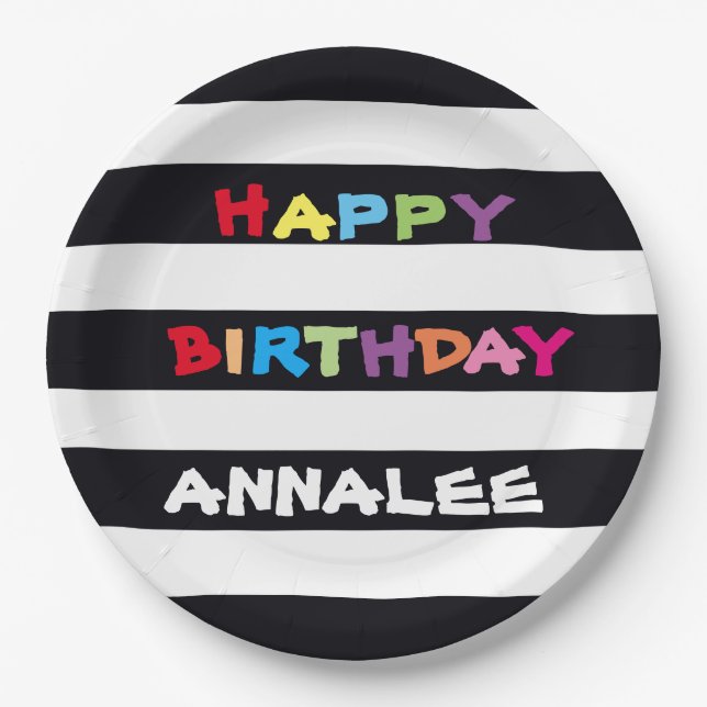 Simple Bright Colourful Customised Happy Birthday  Paper Plate (Front)