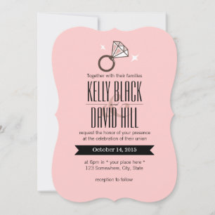 Simple Bright Diamond Ring Pink Wedding Invitation