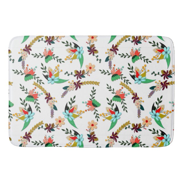 Simple Bright Floral Pattern Bath Mat (Front)