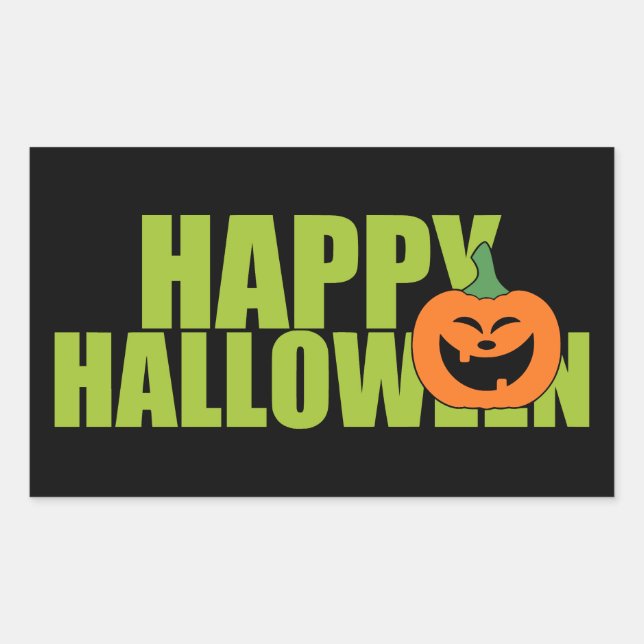 Simple Bright Green Happy Halloween | Pumpkins Rectangular Sticker (Front)