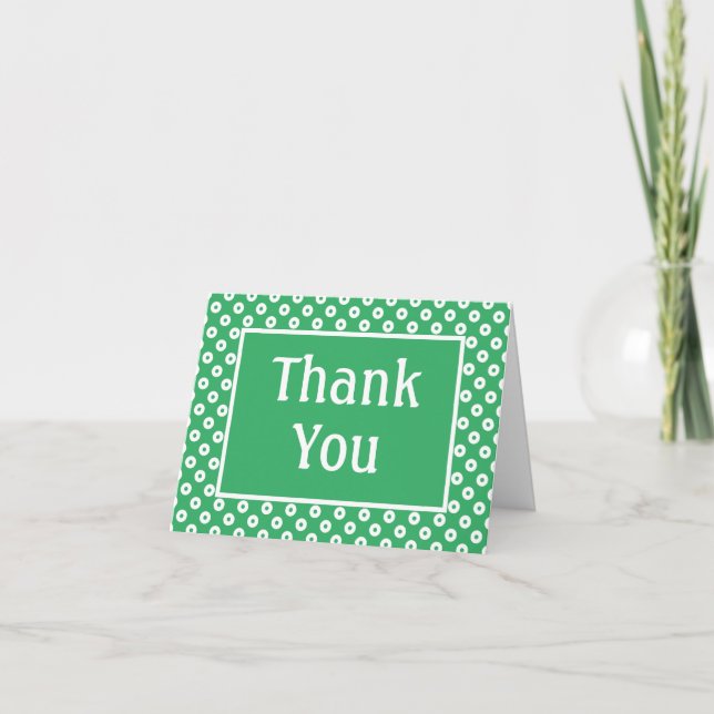 Simple Bright Green Polka-Dotted Thank You Card (Front)