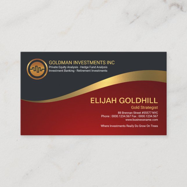 Simple Bright Luminescent Waves Gold Strategist Business Card (Front)