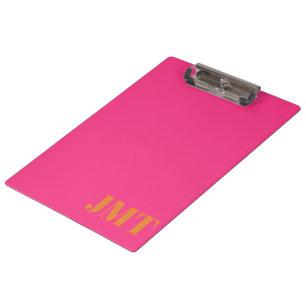 Simple Bright Pink and Orange Monogram Clipboard