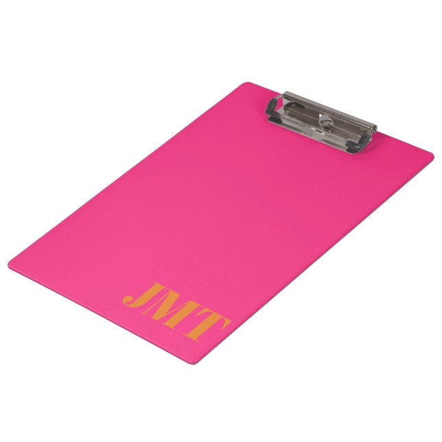 Simple Bright Pink and Orange Monogram Clipboard (Angled)