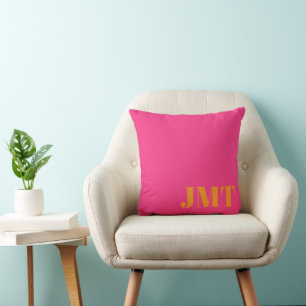 Simple Bright Pink and Orange Monogram Cushion